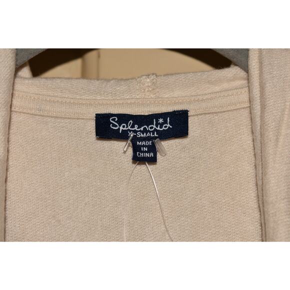 SPLENDID NEW $148 Cream Long‎ Sleeve Open Hooded Cardigan Pockets XS - Picture 3 of 3
